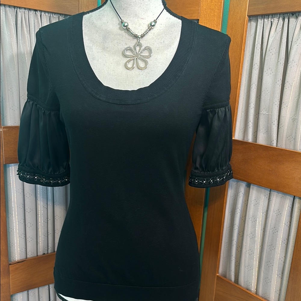 Black Fitted Embellished Cuffed Sleeve Blouse